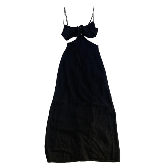Vix Paula Hermanny Dress Women Sz XS Black Linen Blend Cut Out Beachy - Picture 2 of 10